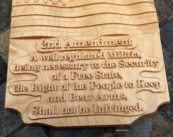Second Amendment Engraved Wood Art - Hard Maple Wood 3 Dimension Wall Decor - 9.43"x10.25"x0.93" - Hand Crafted in the USA Item 5317