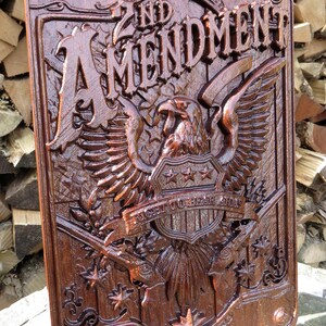 Second Amendment Engraved Wood Art - Walnut Wood 3 Dimension Wall Art Decor - Approx. 16" x 11" x 1.25" - Hand Crafted in the USA