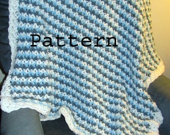 Crochet Pattern - Tri Color Blanket - DIY Easy Crochet - Use Three Colors or One - Designed in USA Item 18006