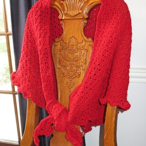 New Triangle Lace Shawl - Red Hand Crochet - Soft Non-Allergic Washable Acrylic Yarn One Size Fits Most - Designed Made Ohio USA