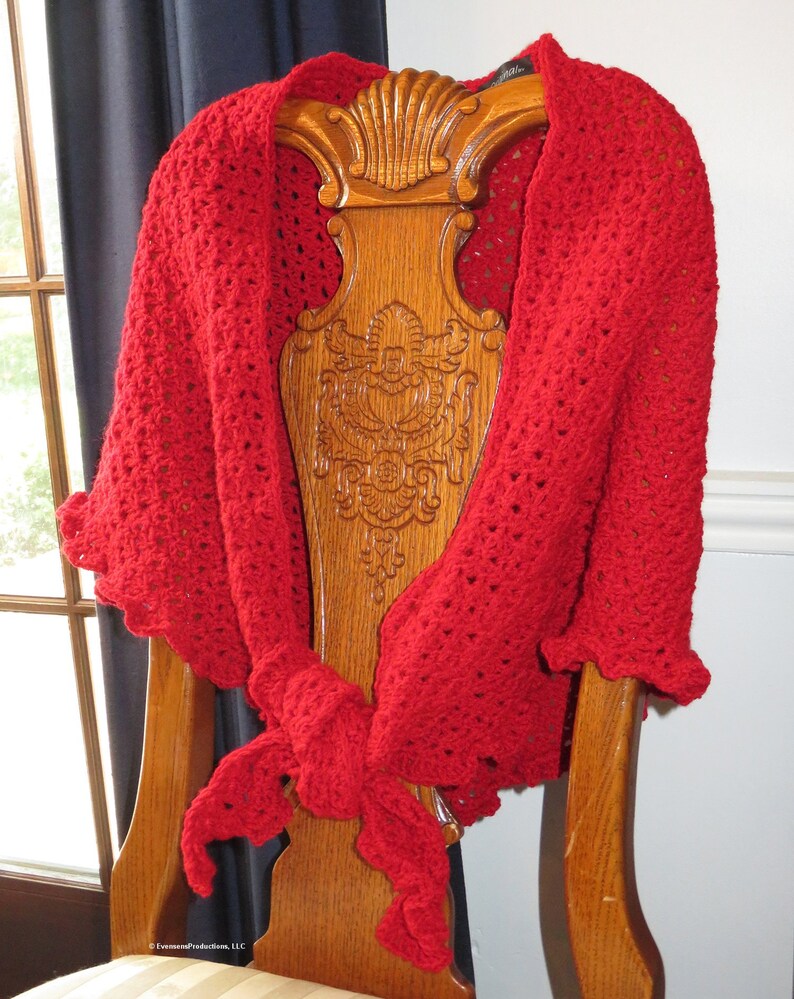 New Triangle Lace Shawl - Red Hand Crochet - Soft Non-Allergic Washable Acrylic Yarn One Size Fits Most - Designed Made Ohio USA