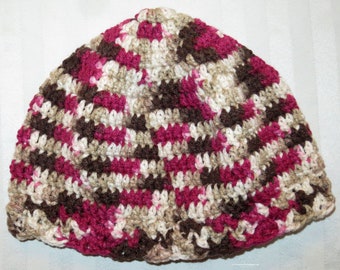 Cloche Hat - Chemo Cap - Chocolate Vanilla Cherry Colors 22"-24" Small-Medium - Sleep Seamans Cap - Designed Hand Made USA Item 5866