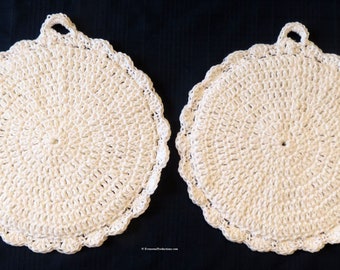 Two Large Double Thick Pot Holders Table Pads - Pure White  - 100% Cotton - 10.5" Fits Mens or Womens Hands - Item 5823