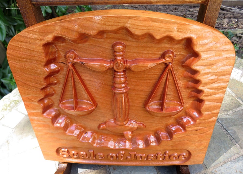 Scale of Justice - 3D Engraved Cherry Wood Wall Decor - Law Office Decor - Juris Doctorate Gift - 9.5x8.5x0.94" - Hand Made USA