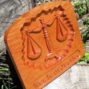 Scale of Justice - 3D Engraved Cherry Wood Wall Decor - Law Office Decor - Juris Doctorate Gift - 9.5x8.5x0.94" - Hand Made USA