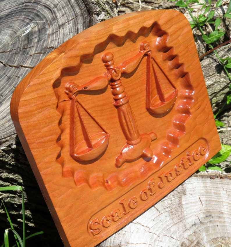 Scale of Justice - 3D Engraved Cherry Wood Wall Decor - Law Office Decor - Juris Doctorate Gift - 9.5x8.5x0.94" - Hand Made USA