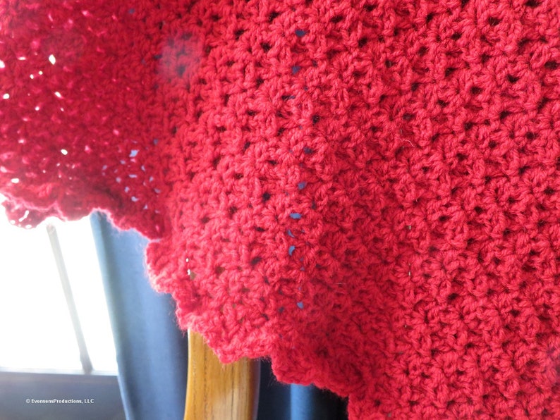 New Triangle Lace Shawl - Red Hand Crochet - Soft Non-Allergic Washable Acrylic Yarn One Size Fits Most - Designed Made Ohio USA