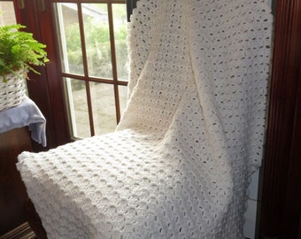 New Christening Bris Naming Ceremony Blanket - New Pure White Crocheted Heirloom Gift - Generous 46&quot;x46&quot; Hand Made USA Item 6080