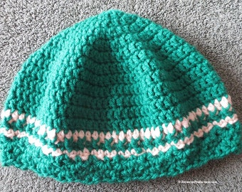 Cloche Hat - Chemo Cap - 22-24" M-L Adult - Crochet Dreaming Thinking Reading Bad Hair Day Hat - Green and Lt Pink - Hand Made USA Item 4539