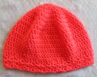 Cloche Hat - Chemo Cap - 23"-25" L- XL Adult - Coral Orange Hand Crochet Sleeping Reading Bad Hair Day - Hand Made USA Item 5774