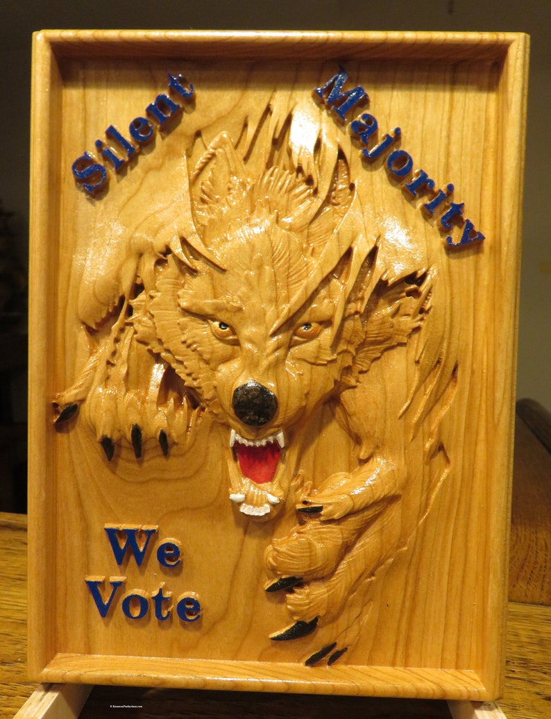 Silent Majority We Vote - 3 Dimensional Engraved Hand Crafted Cherry Wood Wall Art - 9" x 6.75" x 0.9" Hand Crafted Ohio USA