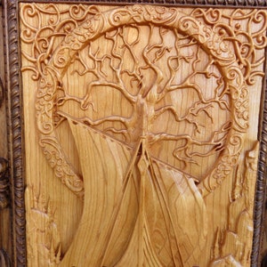 Vikings at the Roots of Family Tree - Cherry and Walnut Woods 3D Engraved Wall Decor - Approx. 16.70"x12.125"x1.0" - Made Ohio USA