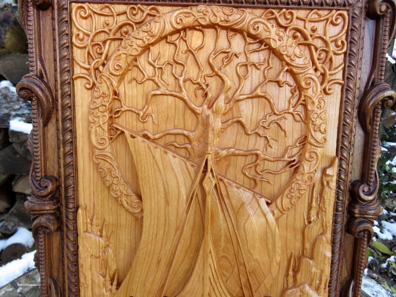 Vikings at the Roots of Family Tree - Cherry and Walnut Woods 3D Engraved Wall Decor - Approx. 16.70"x12.125"x1.0" - Made Ohio USA