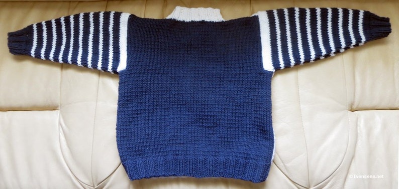 Back of Sweater - New My Little Sailboat Hand Knit Nautical Sweater - Child Size 4 to 5 - Red White Blue Slipover Sweater Jumper - Hand Made USA