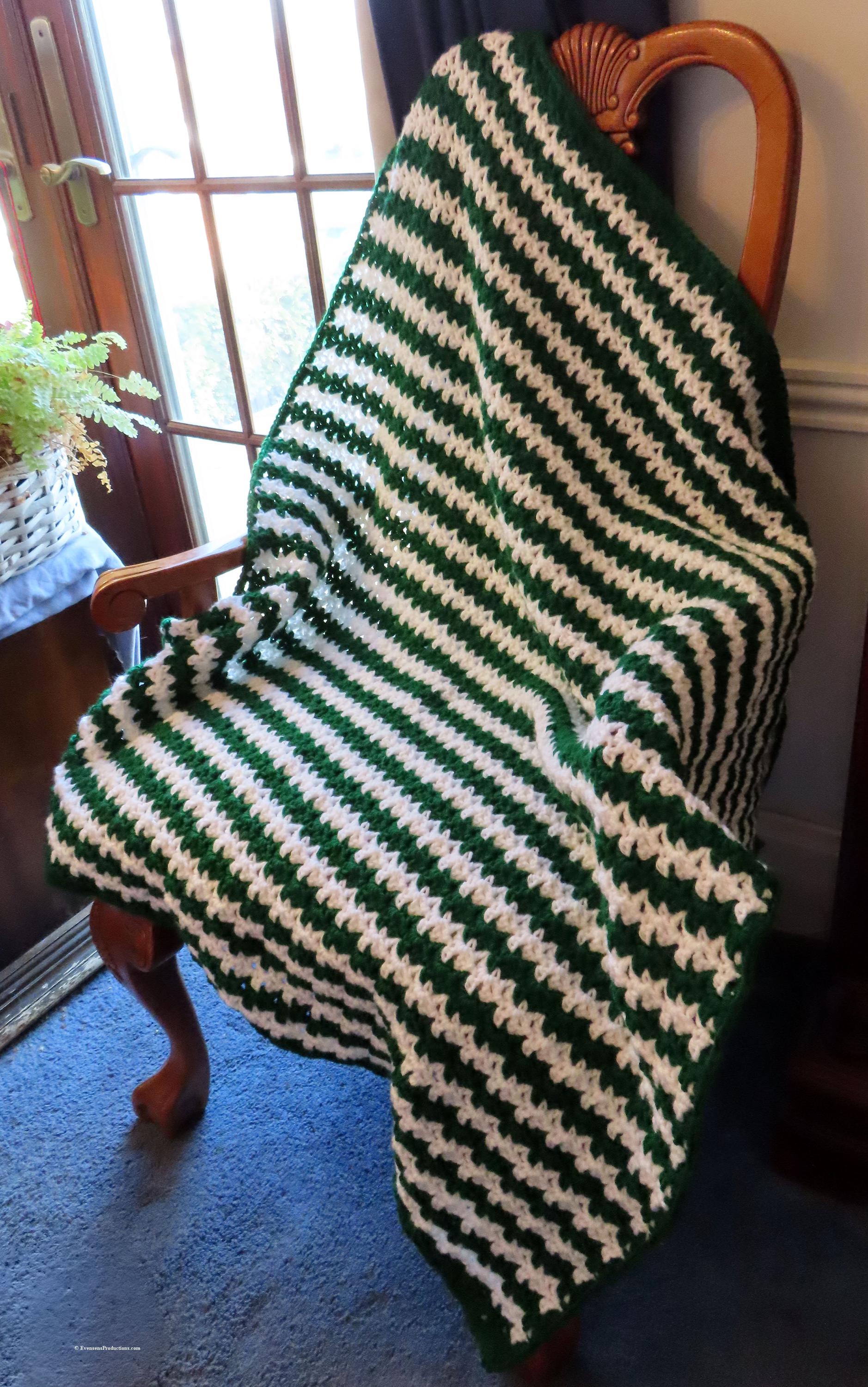 New Lap Blanket - Emerald Green and White Crochet Reading Chair Car Wheelchair - 42" x 38" - Gift Designed Hand Made USA Item 6053