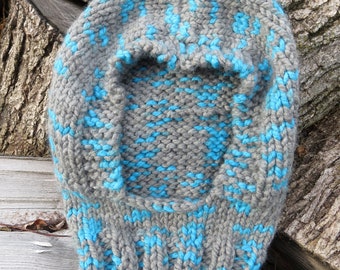 Hooded Neck Warmer - One Size Fits Most - Unisex Adult - Hand Knit Soft Heavy Wool Blend Gray Blue - Gnome Hat - Hand Made USA Item 5303