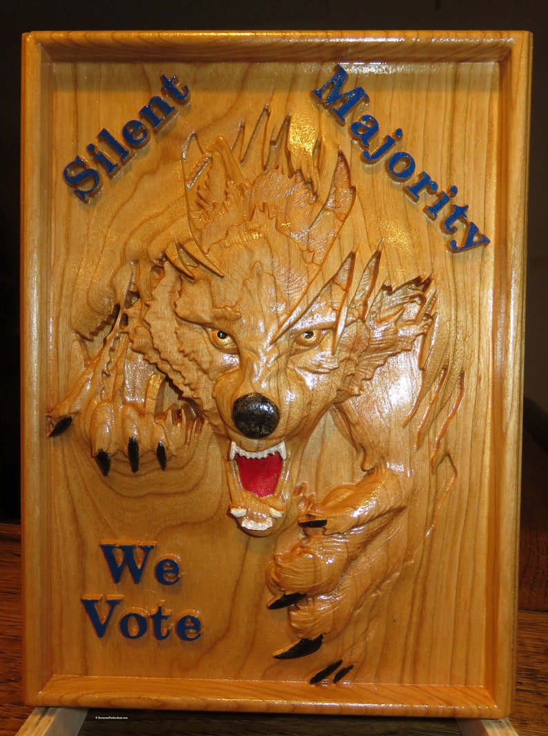 Silent Majority We Vote - 3 Dimensional Engraved Hand Crafted Cherry Wood Wall Art - 9" x 6.75" x 0.9" Hand Crafted Ohio USA