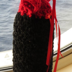 Wine Bottle Cover - Dress and Hat - Red and Black - Bottle Cozy Gift Bag Party Favor, Cincinnati Wedding Decor - Hand Made USA