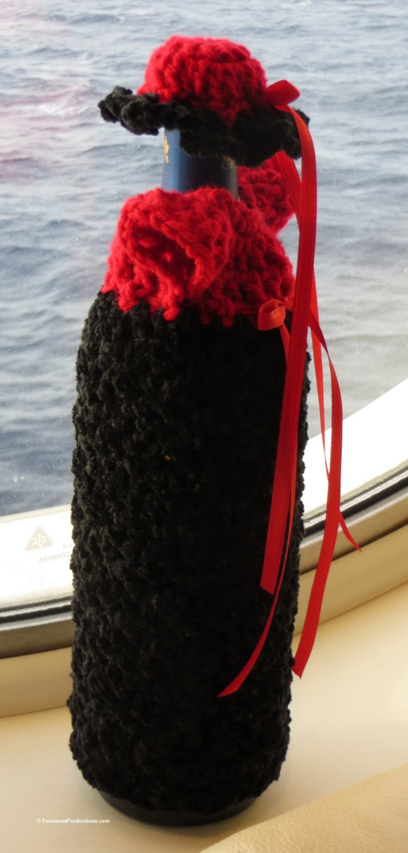 Wine Bottle Cover - Dress and Hat - Red and Black - Bottle Cozy Gift Bag Party Favor, Cincinnati Wedding Decor - Hand Made USA