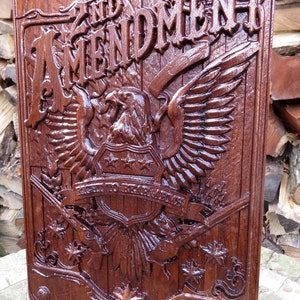 Second Amendment Engraved Wood Art - Walnut Wood 3 Dimension Wall Art Decor - Approx. 16" x 11" x 1.25" - Hand Crafted in the USA