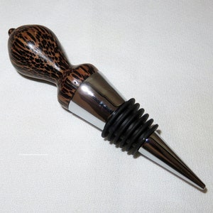 Bottle Stopper - Palm Wood and Chrome Wine Bottle Stopper - 5 Year Anniversary - Groomsmen - Dinner Host Gift  - Hand Made in USA