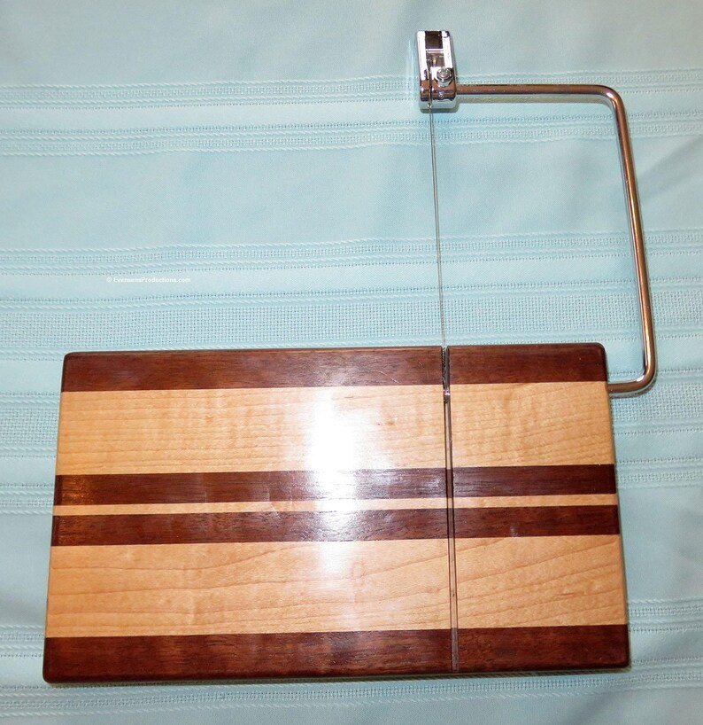 Cheese Slicing and Serving Board - Walnut and Maple Woods - Chrome Hardware - Wedding Anniversary Hostess Gift - Hand Made USA