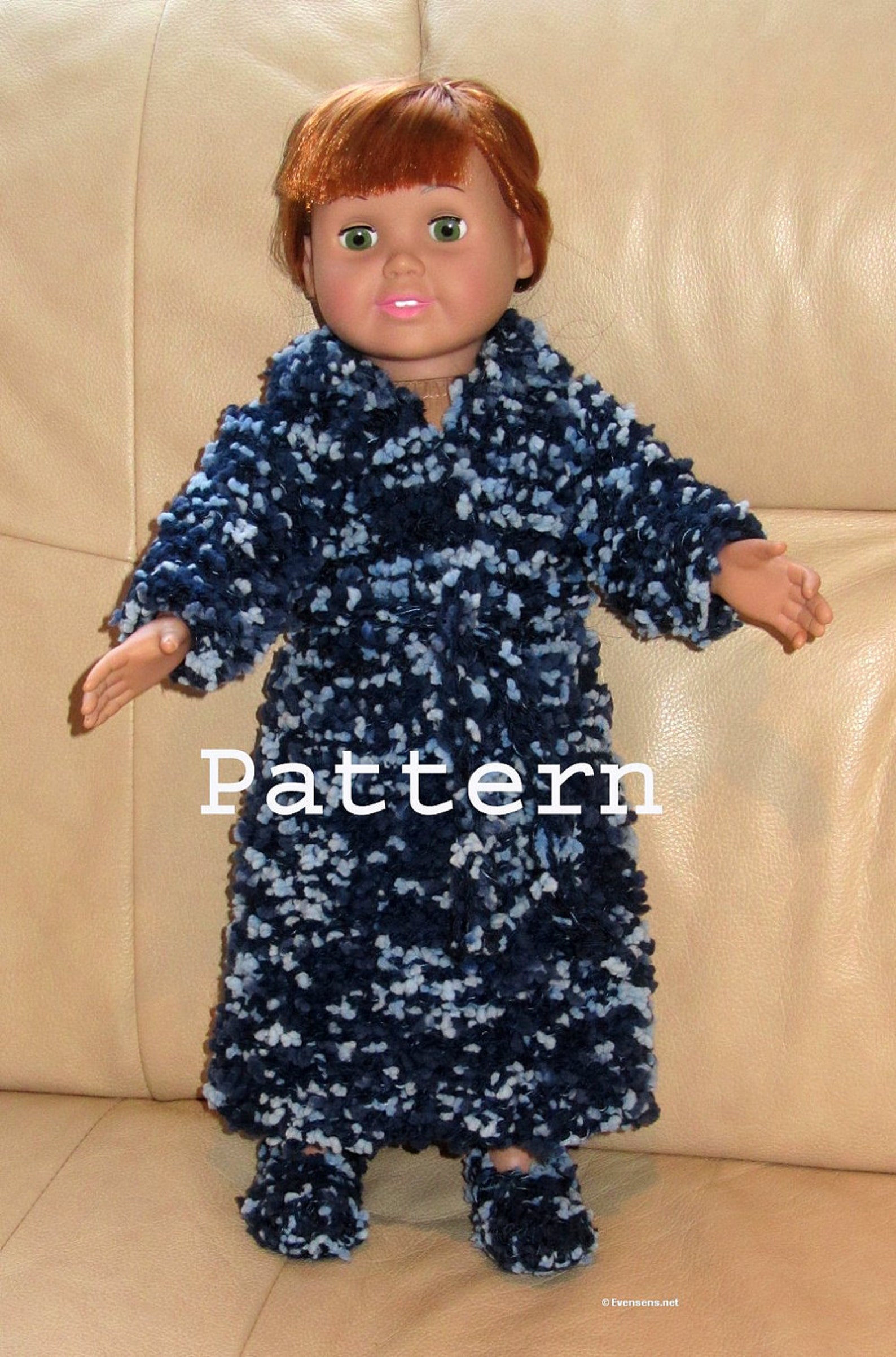 18 Inch Doll Knit Pattern - Bath Robe and Slippers Easy Knit - Use ...