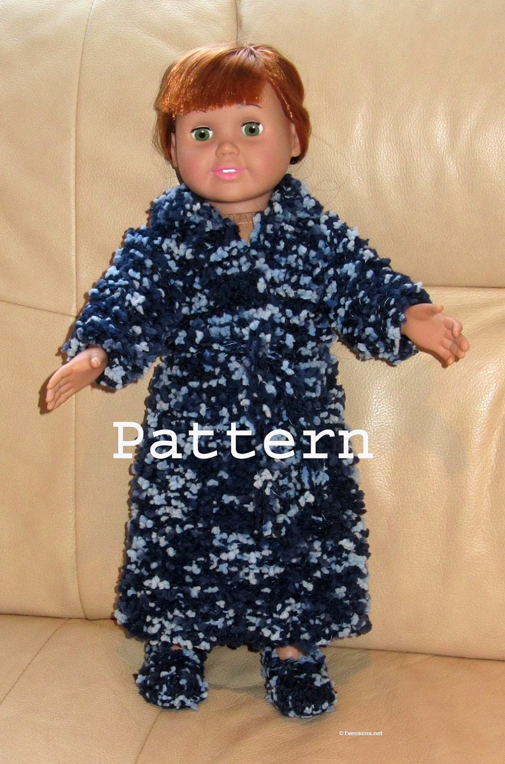 18 Inch Doll Knit Pattern - Bath Robe and Slippers Easy Knit Pattern ...