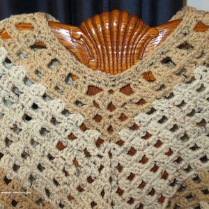 New Poncho - Beige and Tan Hand Crochet Preteen to Adult - Points Front and Back or Wrist to Wrist - Designed Hand Made in USA