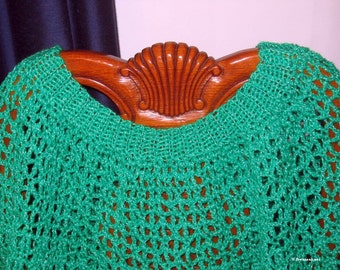 Emerald Green and Turquoise Hand Crochet Lace Slip Over Cape Poncho or Skirt -One Size Fits Most - Designed Hand Made in USA Item 3007