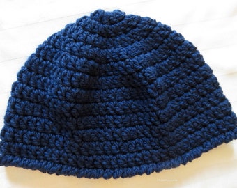 Cloche Hat - Chemo Cap - 26"-28" Unisex XL to XXL Adult - Crochet Soft Warm Heavy Navy Blue Washable Yarn - Hand Made USA Gift Item 5740