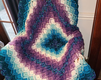 New Highly Textured Blanket - Turquoise Purple White Elegant Comfort - Chair Recliner Bed - 50"x50" - Hand Made Gift USA Item 5975