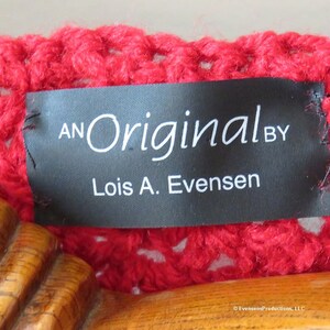 label - New Triangle Lace Shawl - Red Hand Crochet - Soft Non-Allergic Washable Acrylic Yarn One Size Fits Most - Designed Made Ohio USA