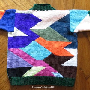 New Patchwork Sweater - Adult 34-38" - Hand Knit Intarsia Original Design Sweater - Bright Intarsia Jumper - Designed Made in USA