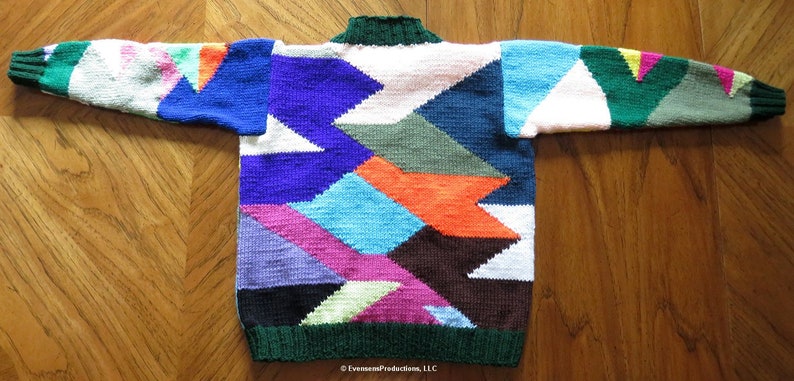 New Patchwork Sweater - Adult 34-38" - Hand Knit Intarsia Original Design Sweater - Bright Intarsia Jumper - Designed Made in USA