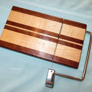 Cheese Slicing and Serving Board - Walnut and Maple Woods - Chrome Hardware - Wedding Anniversary Hostess Gift - Hand Made USA