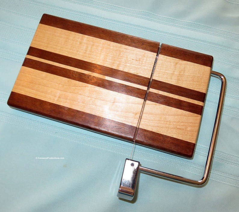 Cheese Slicing and Serving Board - Walnut and Maple Woods - Chrome Hardware - Wedding Anniversary Hostess Gift - Hand Made USA