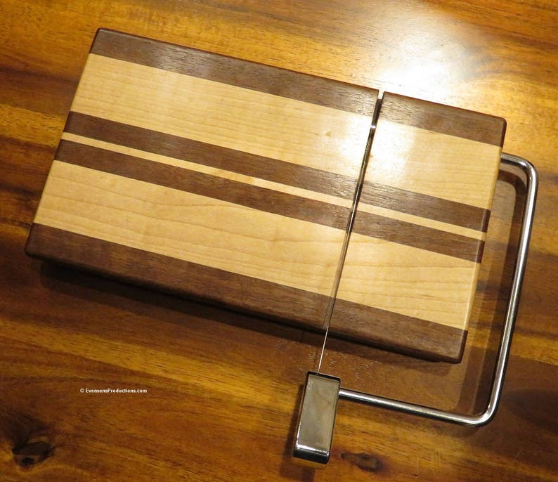 Cheese Slicing and Serving Board - Walnut and Maple Woods - Chrome Hardware - Wedding Anniversary Hostess Gift - Hand Made USA