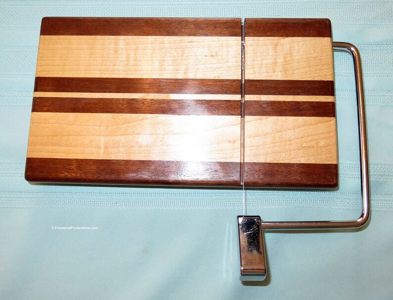 Cheese Slicing and Serving Board - Walnut and Maple Woods - Chrome Hardware - Wedding Anniversary Hostess Gift - Hand Made USA