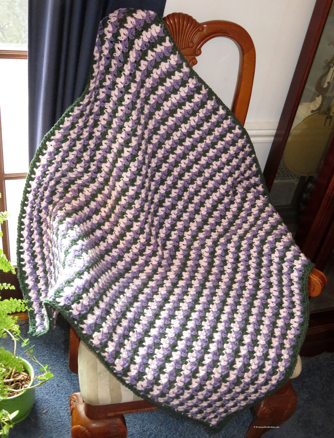 New Lap Blanket Moss Green Lavender Whisper Pink Hand Crochet Reading