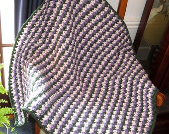 New Lap Blanket - Moss Green Lavender Whisper Pink Hand Crochet Reading Chair Car Wheelchair Hospice - 37"x37" - Designed Made USA Item 5843