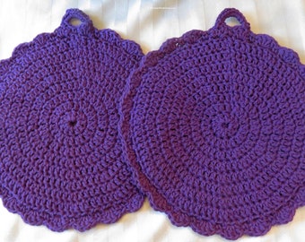 Two New Large Double Thick Pot Holders Mug Rugs Table Pads - Royal Purple  - 100% Cotton - 11.5" Fits Mens Womens Hands -Item 5973