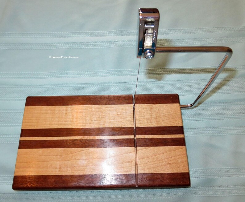 Cheese Slicing and Serving Board - Walnut and Maple Woods - Chrome Hardware - Wedding Anniversary Hostess Gift - Hand Made USA