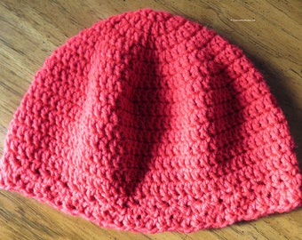 Cloche Hat - Chemo Cap - 22"-24" Medium Large Adult - Cherry Red Soft Thinking Bad Hair Day Night Cap - Hand Crochet USA  Item 5710