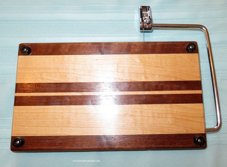 Cheese Slicing and Serving Board - Walnut and Maple Woods - Chrome Hardware - Wedding Anniversary Hostess Gift - Hand Made USA