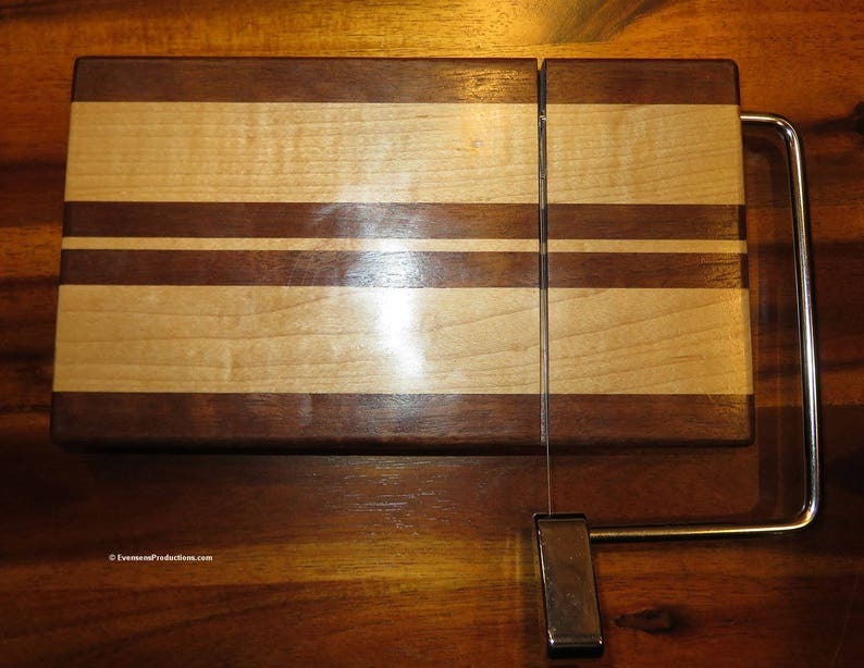 Cheese Slicing and Serving Board - Walnut and Maple Woods - Chrome Hardware - Wedding Anniversary Hostess Gift - Hand Made USA