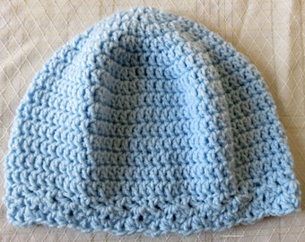 Cloche Hat - Chemo Cap - 22"-24" M-L Adult - Light Blue Hand Crochet Dreaming Sleeping Reading Bad Hair Day - Made in USA Item 5811