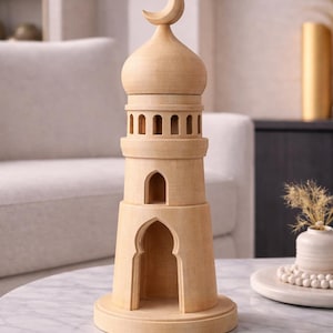 Decoração de minarete islâmico – Decoração moderna para casa muçulmana – Decoração de mesa para o Ramadã e o Eid – Presente islâmico impresso em 3D