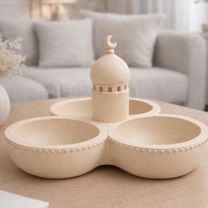 Minimalist Islamic Minaret Tray – Modern Ramadan Table Decor – 3 Compartment Trinket Dish – Eid Mubarak Gift