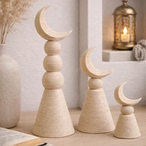 Set of 3 Mystical Crescent Moon Hilal Minarets Figurines Home Decoration for Ramadan, Eid, Festive Table & Gift islam deco
